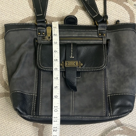BOC vegan leather multiple pockets Black Gray shoulder tote Bag - Picture 14 of 17